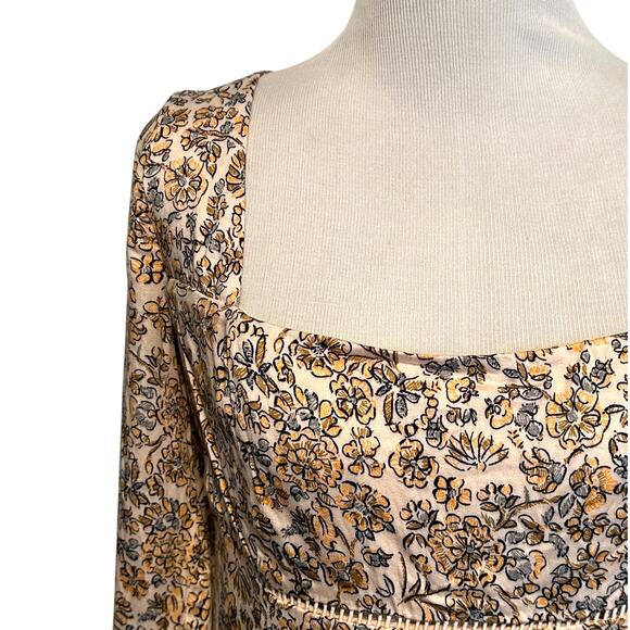 Free People Floral Boheme Dress Womens Size 6 Ivory Combo Open Back Ruffle Boho - Picture 7 of 12